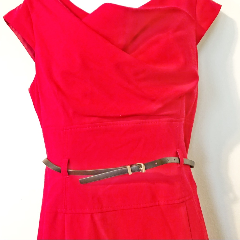 NWOT Calvin Klein Belted Cap Sleeve Red Dress - Picture 3 of 7